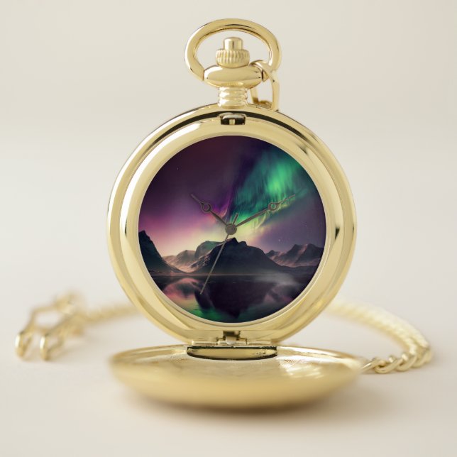 Aurora Lights Night Sky    Pocket Watch (Inside)