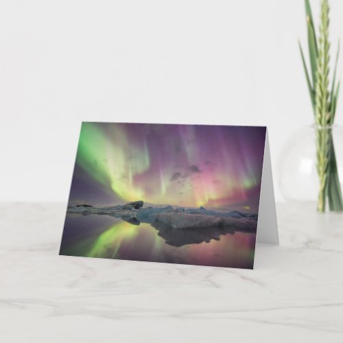 Aurora Lights Reflect in Lagoon Card