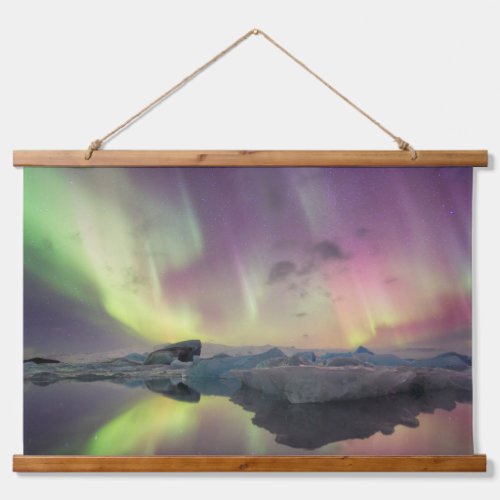 Aurora Lights Reflect in Lagoon Hanging Tapestry
