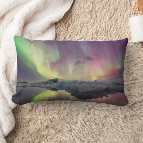 Aurora Lights Reflect in Lagoon Lumbar Pillow