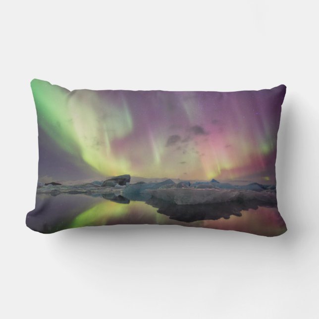 Aurora Lights Reflect in Lagoon Lumbar Pillow (Front)