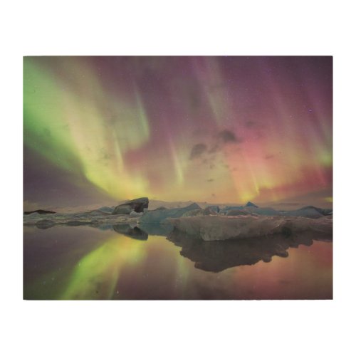 Aurora Lights Reflect in Lagoon Wood Wall Art