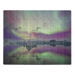 Aurora Lights Reflect Lagoon Iceland Jigsaw Puzzle