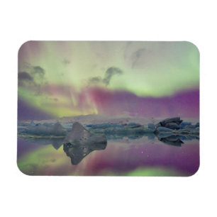 Aurora Lights Reflect Lagoon Iceland Magnet