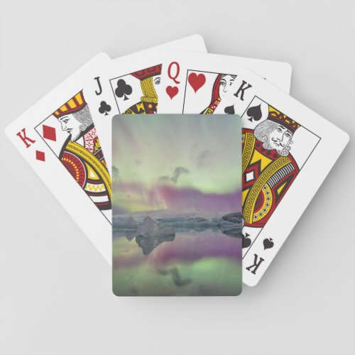 Aurora Lights Reflect Lagoon  Iceland Playing Cards