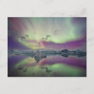 Aurora Lights Reflect Lagoon Iceland Postcard