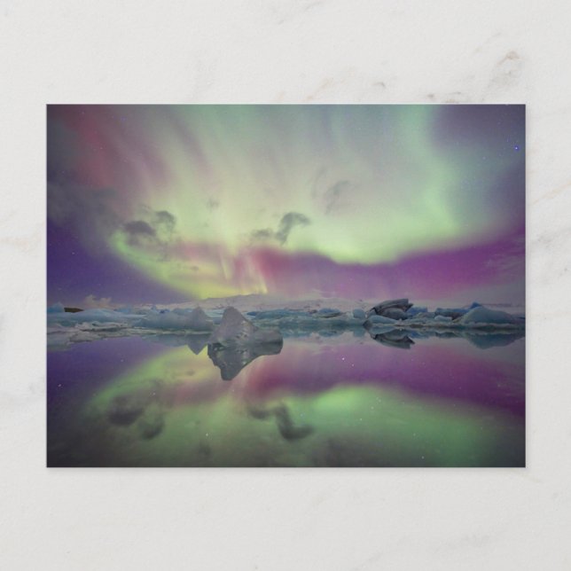 Aurora Lights Reflect Lagoon | Iceland Postcard (Front)