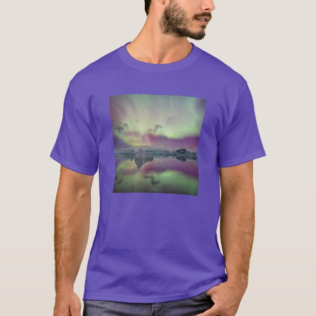 Aurora Lights Reflect Lagoon | Iceland T-Shirt (Front)