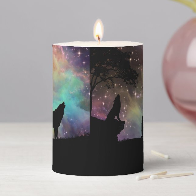 Aurora Lights With Wolves Pillar Candle (In Situ)