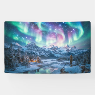 Aurora Mountain Lake Winter Banner