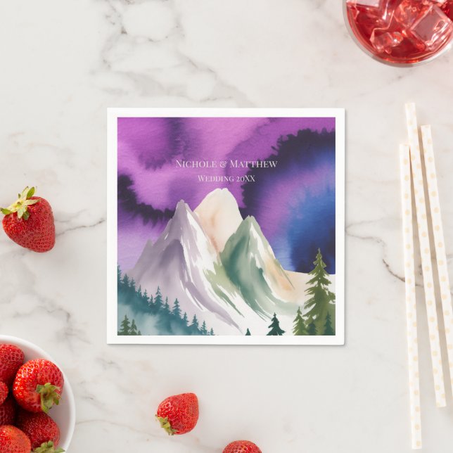 Aurora Mountain Wedding Napkins (Insitu)