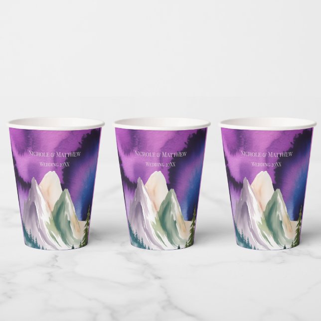 Aurora Mountain Wedding Paper Cups (Multi)