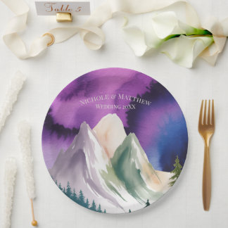Aurora Mountain Wedding Paper Plates