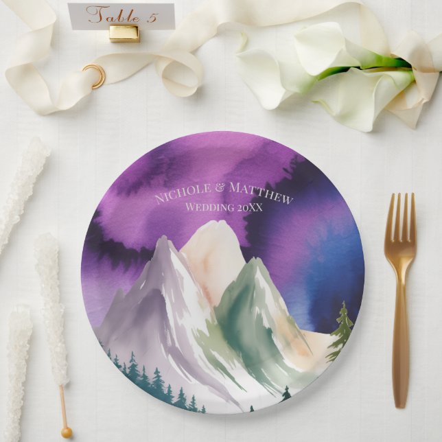 Aurora Mountain Wedding Paper Plates (Wedding)