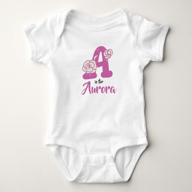 Aurora Name Baby Outfit Letter A Romper Floral (Front)