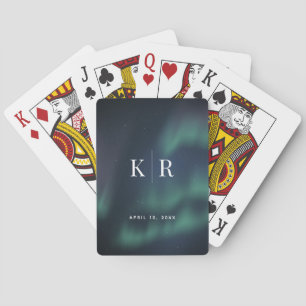 Aurora Northern Lights Monogram Wedding Poker Cards