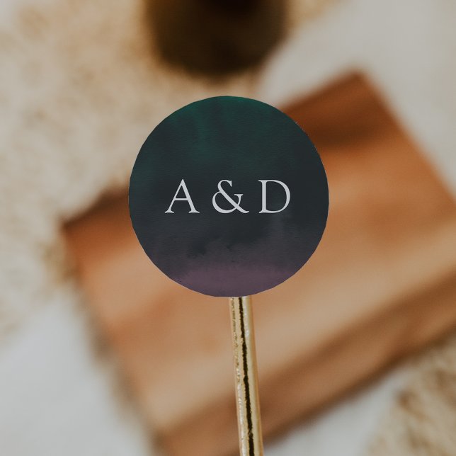 Aurora | Northern Lights Wedding Monogram Classic Round Sticker (Creator Uploaded)