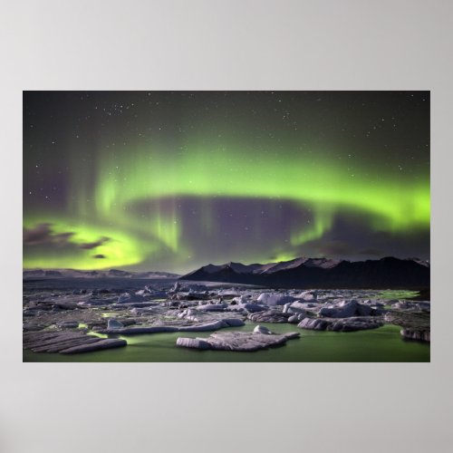 Aurora over a glacial lagoon poster