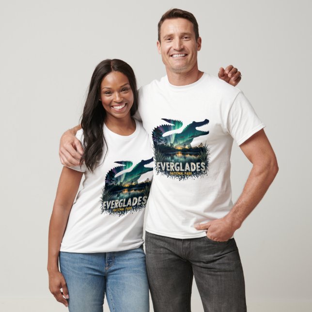 Aurora Over Everglades with Alligator Silhouette T-Shirt (Unisex)