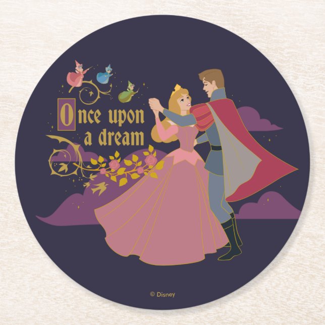 Aurora & Phillip Once Upon a Dream Waltz Round Paper Coaster (Front)