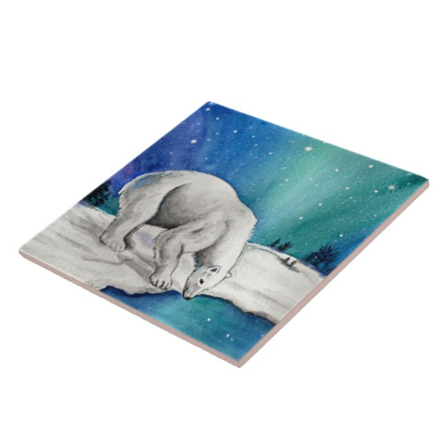 Aurora Polar Bear Ceramic Tile (Side)
