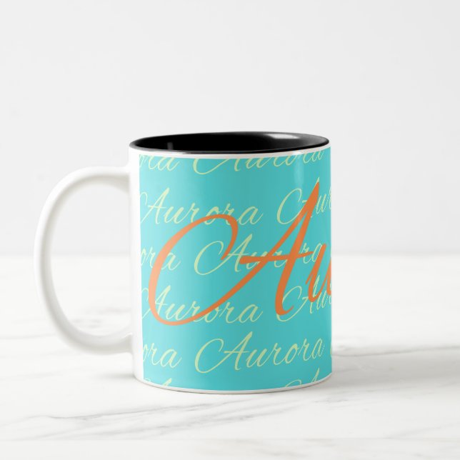 Aurora Repeating Name Pattern  Two-Tone Coffee Mug (Left)