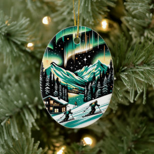 Aurora Ski Adventure Christmas Ceramic Ornament