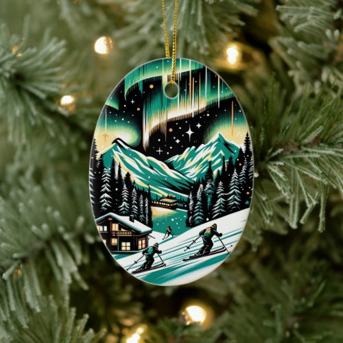Aurora Ski Adventure Christmas Ceramic Ornament