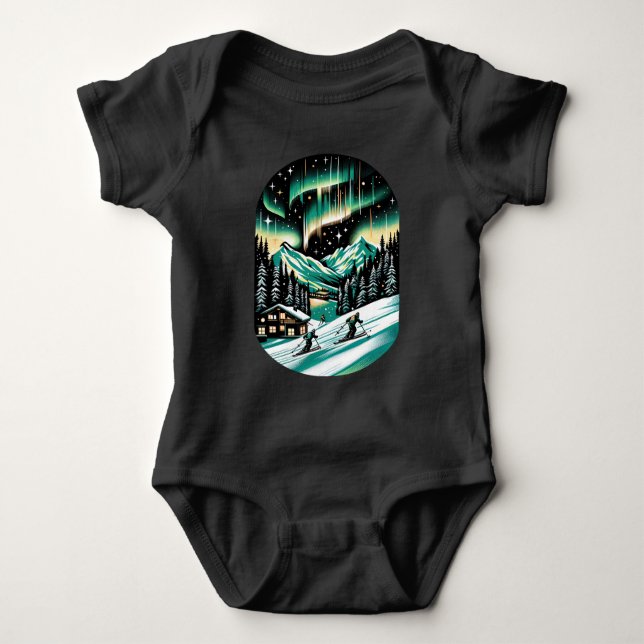 Aurora Ski Adventure Unisex Baby Bodysuit (Front)