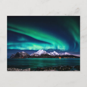 Aurora Sky Lights Snow Mountain Lake Postcard