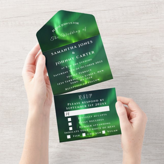 Aurora Starry Night Stars Sky Wedding  All In One Invitation (Tearaway)