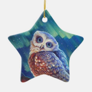 Aurora Starshine Owl. Ceramic Ornament