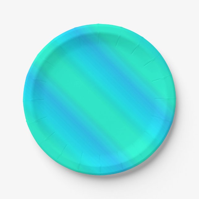 Aurora stripes - blue, aqua, turquoise paper plates (Front)