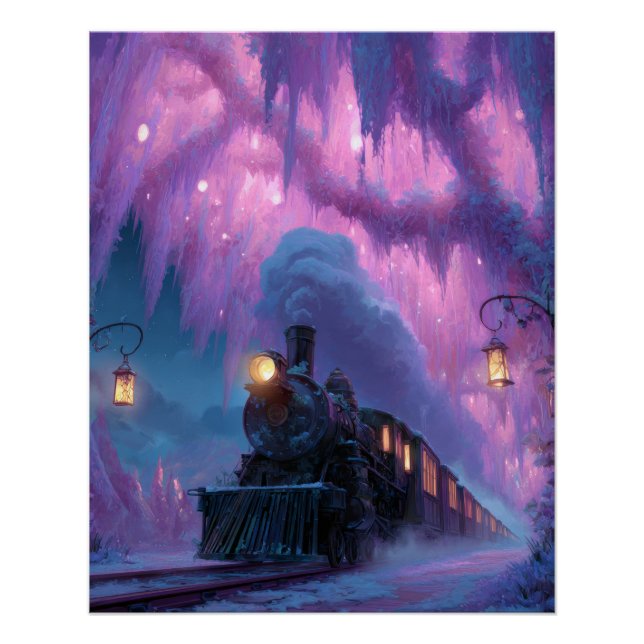 Aurora Train Tunnel Purple Fantasy Art Poster (Front)