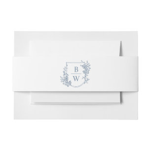 [AURORA] Vintage Dusty Blue Crest Monogram Wedding Invitation Belly Band