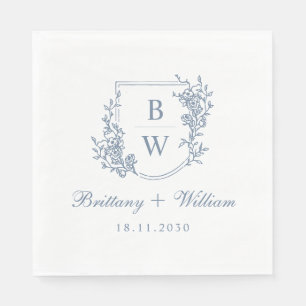 [AURORA] Vintage Dusty Blue Crest Monogram Wedding Napkins