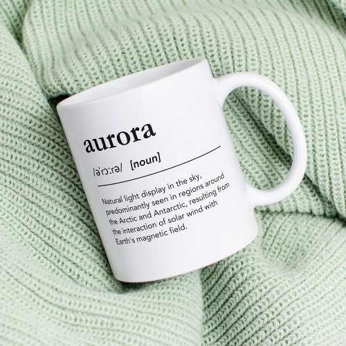 Aurora word definition black typography minimalist coffee mug