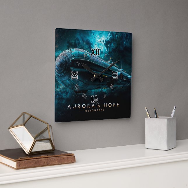 Aurora's Hope, Cosmic Journey by Xzendor7 Square Wall Clock (Office)