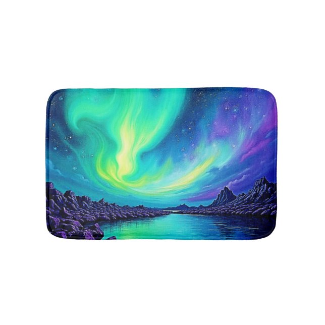 Aurora's Magical Night Sky Dance Design Bath Mat (Front)