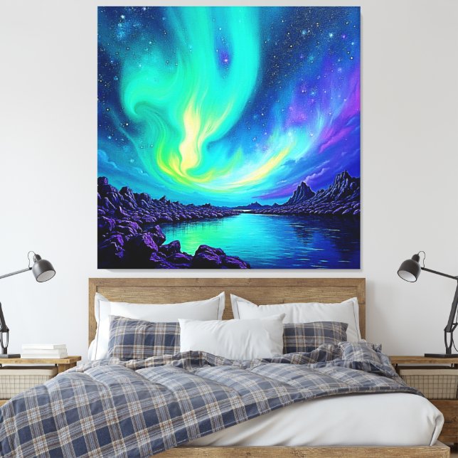 Aurora's Magical Night Sky Dance Design Canvas Print (Insitu(Bedroom))