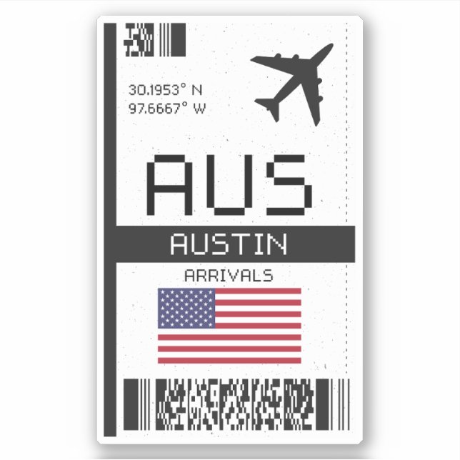 AUS Austin Boarding Pass - Texas Travel Sticker (Front)