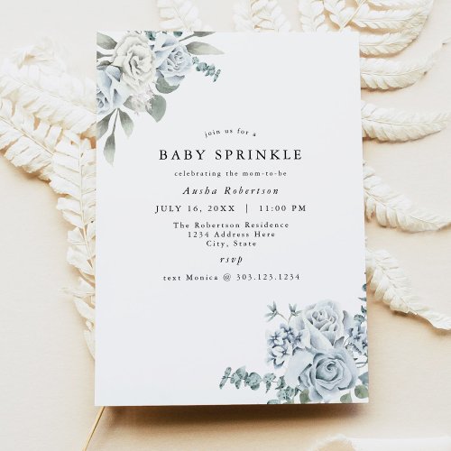 AUSHA Dusty Blue Boy Baby Shower Invitation