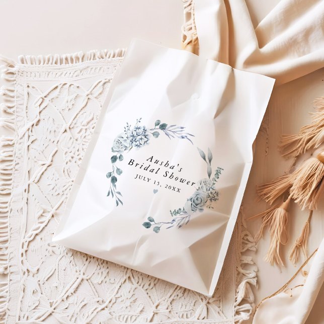 AUSHA Dusty Blue Floral Boy Baby Shower Favor Bag (Creator Uploaded)