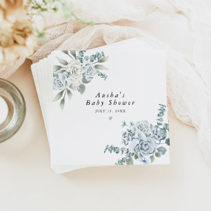AUSHA Dusty Blue Floral Boy Baby Shower Napkins