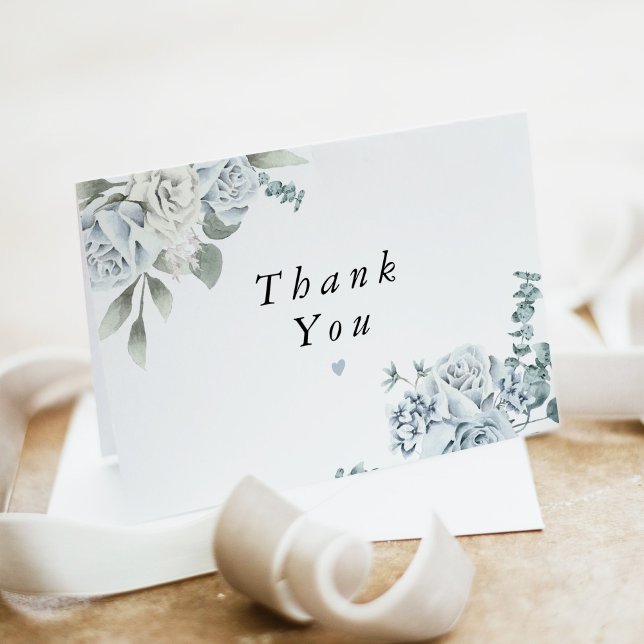 AUSHA Dusty Blue Floral Boy Baby Shower Thank You Card (Creator Uploaded)