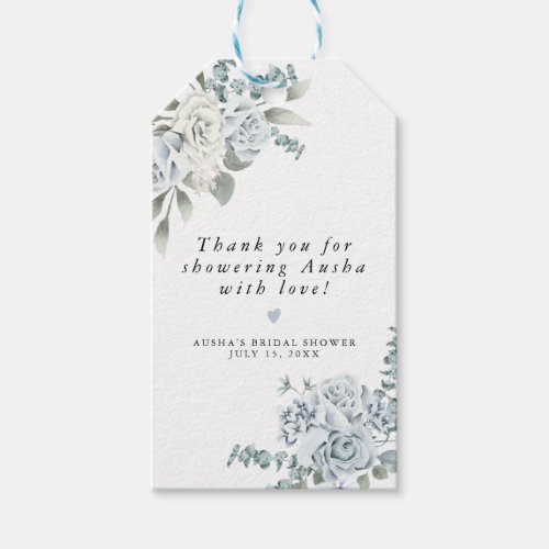 AUSHA Dusty Blue Floral Bridal Shower Favor Gift Tags