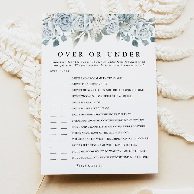 AUSHA Dusty Blue Over or Under Bridal Shower Game Invitation (Creator Uploaded)