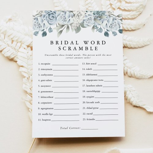 AUSHA Dusty Blue Word Scramble Bridal Shower Game Invitation