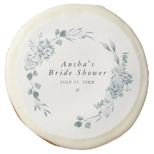AUSHA Elegant Dusty Blue Floral Bridal Shower Sugar Cookie