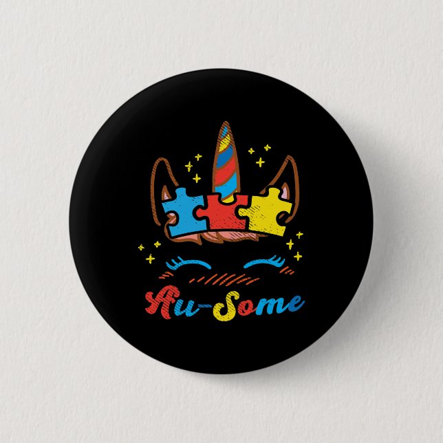 Ausome Unicorn Face Puzzle Autism Awareness Asl Gi Button (Front)